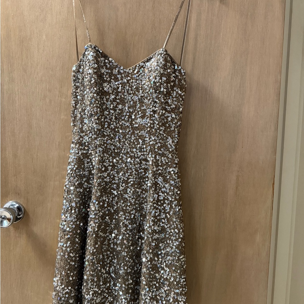 Glamorous SCALA Strapless Sequin Dress in Silver and Brown